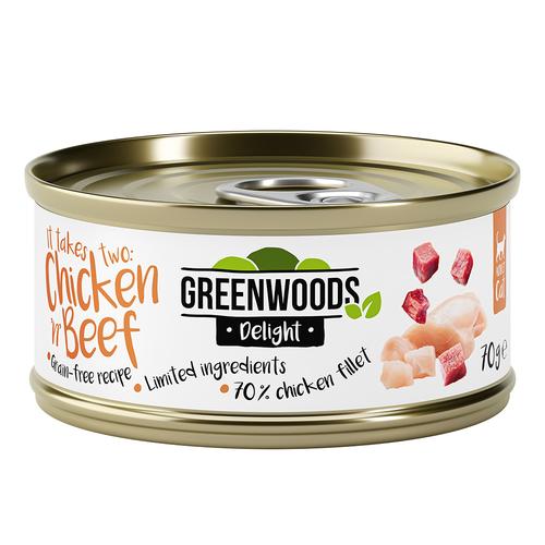 48x 70g Delight Hühnerfilet mit Rind Greenwoods Katzenfutter nass