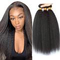 Yaki Straight Bundles Brazilian Virgin Human Hair Bundles Full Head Thick Kinky Straight Weave Bundles Human Hair Natural Black Color Can be Dyed 3 Bundles Total 300g 12 12 12 Inch