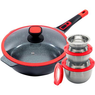 Bratpfanne KING "Click-Grip", rot, H:9,5cm Ø:32cm, Pfannen, Induktion, mit Glasdeckel, abnehmbarer Pfannengriff, 32 cm Image