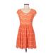 Kensie Cocktail Dress - A-Line Scoop Neck Short sleeves: Orange Print Dresses - Women's Size Medium
