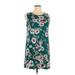 24/7 Maurices Casual Dress - Shift Crew Neck Sleeveless: Green Floral Dresses - Women's Size Large