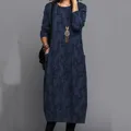 Robe mi-longue à imprimé Vintage pour femmes Streetwear à manches longues col ras du cou ample