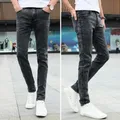 Jean extensible à jambes droites pour hommes Streetwear polyvalent coupe crayon Slim pour