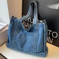 Sac à Main en Denim Bleu de Grande Capacité pour Femme Fourre-Tout à Bandoulière de Shopping