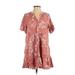 Ann Taylor LOFT Outlet Casual Dress - A-Line V Neck Short sleeves: Pink Floral Dresses - Women's Size 2X-Small