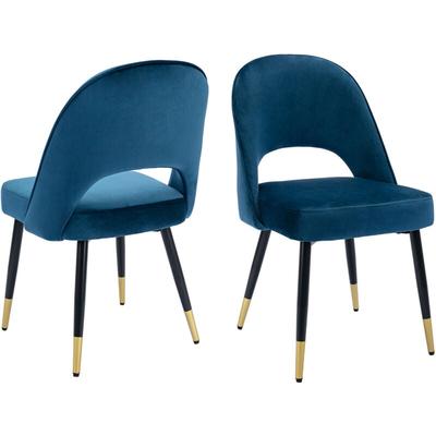 Esszimmerstühle für Küche aus Samt Hohler Rücken mit Metallbeinen Blau 2er Set Wahson Image