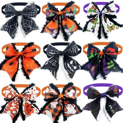 Halloween Dog Pets Accessories Bow Tie with Fur Edge Collar Pets Supplies Dog Grooming Product Dog