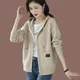 Women Hooded Knitted Cardigan Spring Autumn Large Size Casual Zipper Sweater Coat Korean Fashion