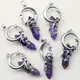 10pcs Vintage Star Moon Natural Stone Hexagon Column Necklace Pendant Amethyst White Crystal Reiki