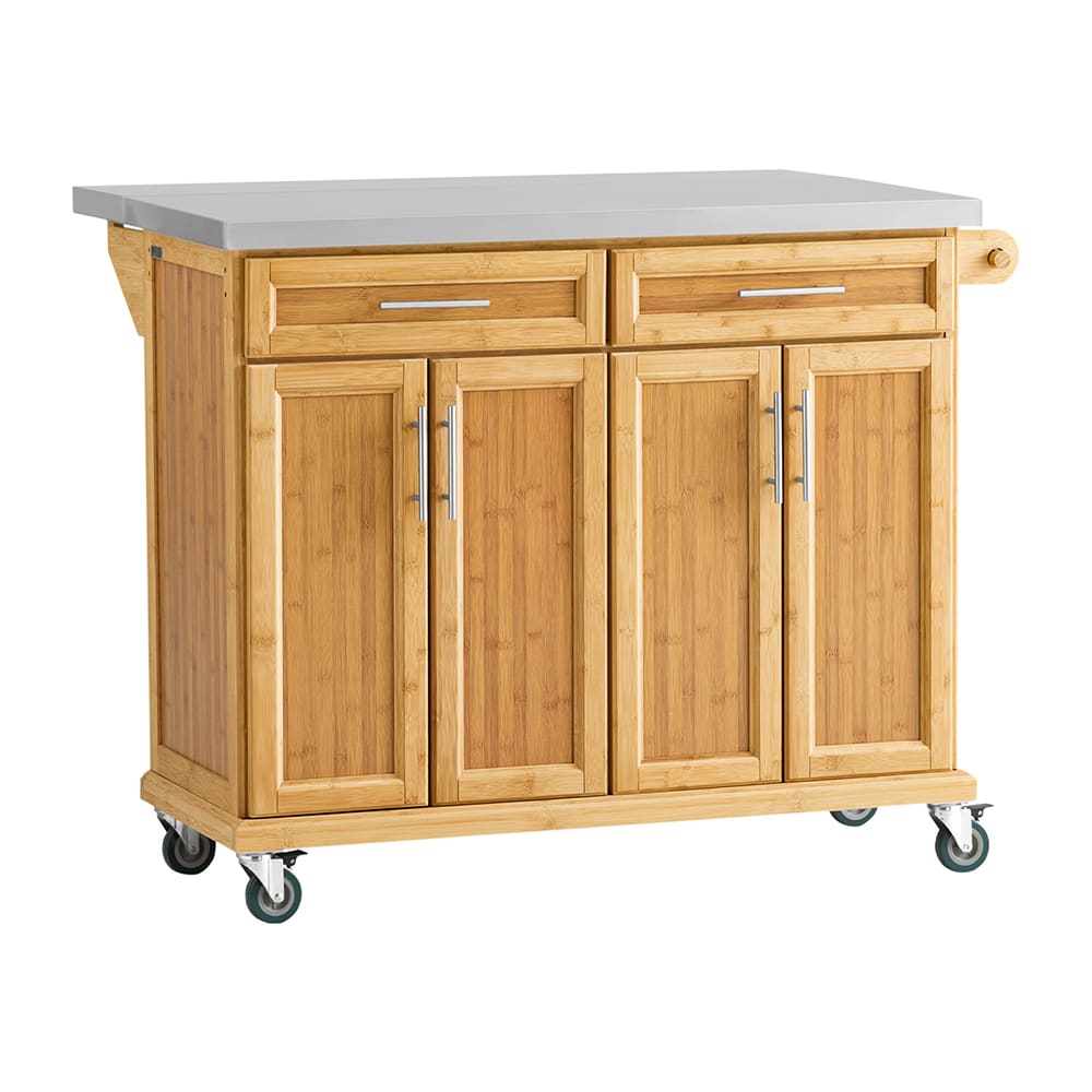 Desserte en bambou à roulettes 2 tiroirs 4 portes