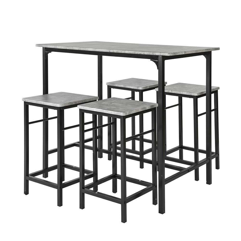 Set de 1 table et 4 tabourets de bar effet bois gris