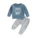 Qtinghua Infant Toddler Baby Boys Fall Clothes Long Sleeve Letter Print Sweatshirt with Elastic Waist Sweatpants Set Blue 2-3 Years