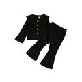 Nituyy Girls Trousers Suit Plush Stitching Rib Knit Lapel Button Closed Long-sleeved Jacket High-waist Stretch Pants Set