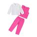 Nituyy Kids Girl Fall Outfits Solid Color Turn-Down Collar Long Sleeve Shirts Sleeveless Vests Elastic Waist Pants 3Pcs Clothes Set