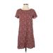 Charming Charlie Casual Dress - Mini Crew Neck Short sleeves: Burgundy Chevron/Herringbone Dresses - Women's Size X-Small