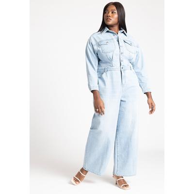 Plus Size Women's Denim Jumpsuit by ELOQUII in Medium Wash (Size 28)