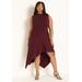 Plus Size Women's Asymmetrical Hem Jersey Dress by ELOQUII in Windsor Wine (Size 14)