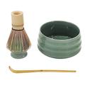 Japanese Matcha Tea Set, Unique Matcha Set - Crackle Texture Green Matcha Bowl Green Whisk Stand Matcha Whisk, Traditional Scoop, Perfect Ceremony Start Up Set to Prepare an Authentic Cup of Matcha