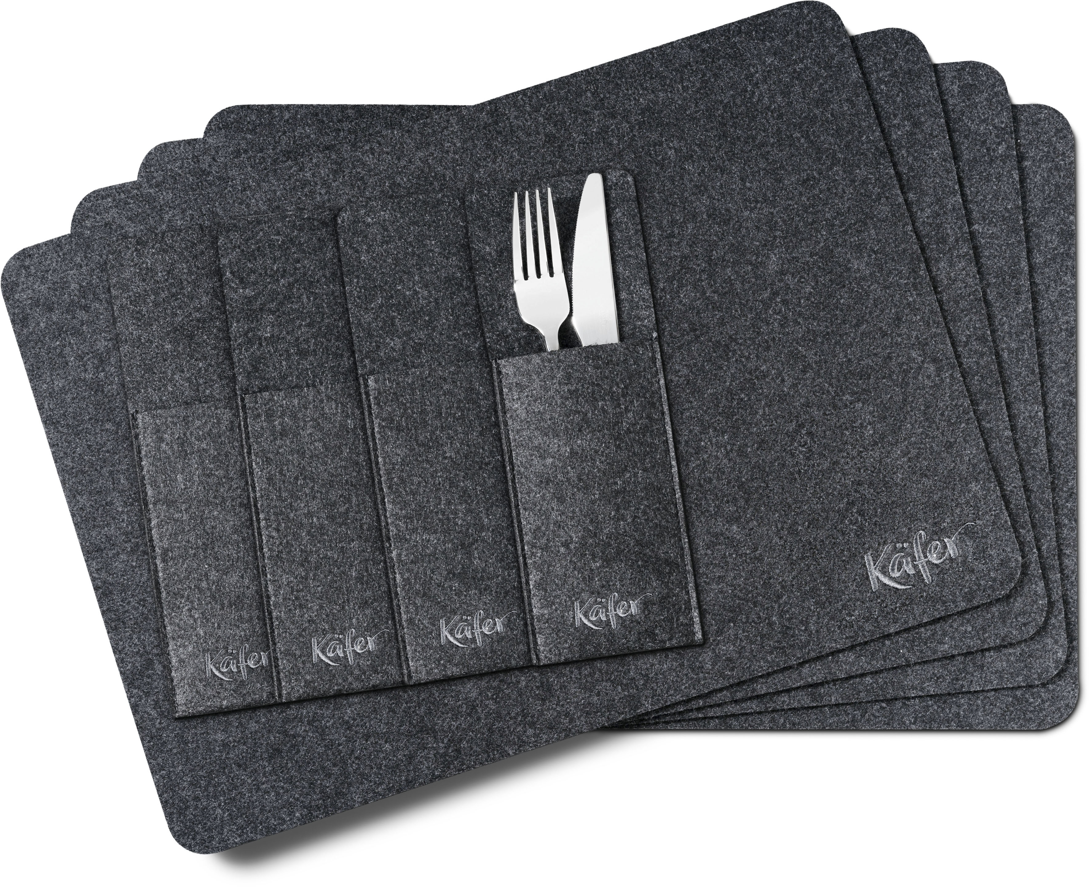 Platzset KÄFER, grau (anthrazit), B:45cm H:4mm L:32,2cm Ø:10cm, Platzsets, 12tlg. Set für 4 Pers., Platzdecken, Bestecktaschen, Untersetzer, Filz Image