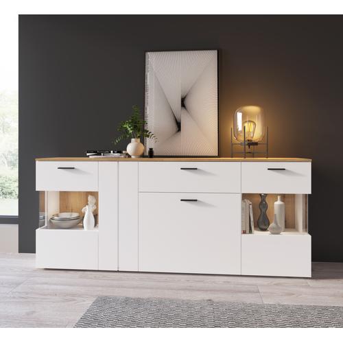 „Sideboard INOSIGN „“Dalano““ Sideboards Gr. B/H/T: 199,1 cm x 83,4 cm x 42 cm, 1, weiß (alpinweiß, coast evoke eiche) Sideboards Breite ca.199 cm“