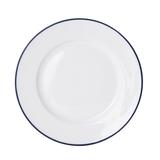 Mikasa Hospitality 5256484 9" Round Bistro Plate - Porcelain, Blue Pinstripe, Blue Band, White