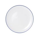 Mikasa Hospitality 5256493 10" Round Bistro Coupe Plate - Porcelain, Blue Pinstripe, Blue Band, White