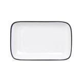 Mikasa Hospitality 5260388 8" Rectangular Bistro Coupe Plate - Porcelain, Black Pinstripe, Rectangle, White