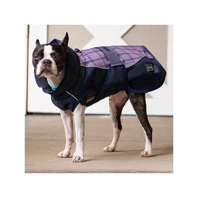FITS All Weather Dog Coat - Large - Salmon/Navy Plaid - Smartpak
