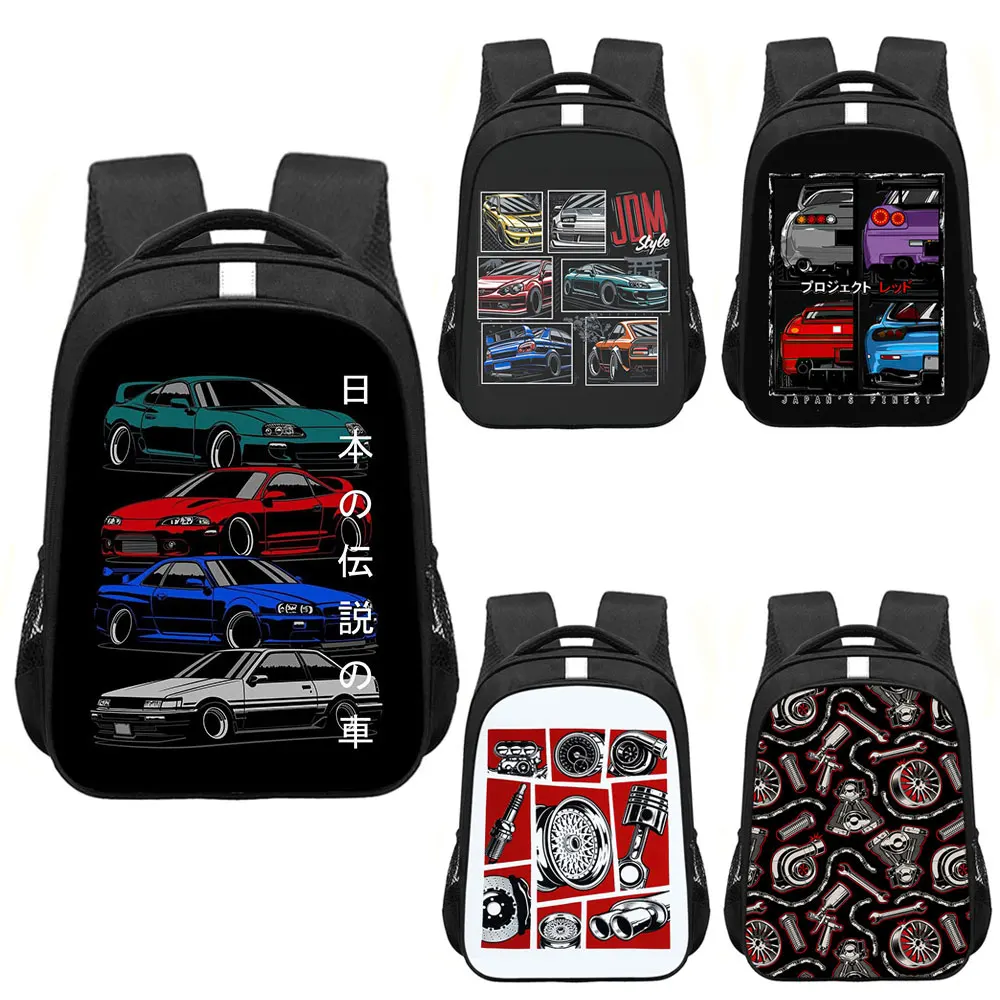 Sac à dos imprimé voiture de course JDM pour hommes et femmes, moteur turbo, sac à dos pour enfants, sacs d'école pour adolescent, sac à dos pour ordinateur portable, sac de voyage, Japon
