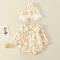 Summer Baby Girls Romper+Hat Cotton Peter Pan collar Ruffles Lace Long Sleeve Infant Rompers Newborn