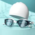 Swimming Goggles Cap Adult HD Anti-fog Swimming Goggles Set Waterproof Silicone Swim Glasses with