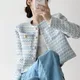 Rimocy Elegant Pearls Buttons Crop Jacket Women Korean Fashion Round Neck Tweed Coat Womans Pockets