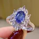 Huitan Luxus Oval Blau Zirkonia Weiblichen Ring für Hochzeit Engagement Zeremonie Partei Neue Mode