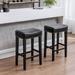 29" Bar Stools Leather Saddle Barstools with Solid Wood Legs (Set of 2), Grey