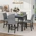 5-Piece Counter Height Dining Set Wood Square Dining Room Table and Chairs Stools w/Footrest & 4 Upholstered high-back Chairs