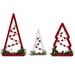 Set of 3 Red and White Beaded Christmas Trees Wooden Table Decorations 11.75"
