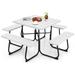 Costway Outdoor Picnic Table with 4 Benches and Umbrella Hole-White