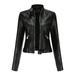 Tops For Women Women S Slim Leather Stand Collar Zip Motorcycle Suit Belt Coat Jacket Tops Black S