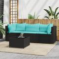 Anself 4 Piece Outdoor Patio Furniture Set Cushioned Seat Middle Sofa and 2 Corner Sofas with Glass Top Coffee Table Sectional Set Poly Rattan Conversation Set for Garden Poolside Backyard