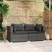 Anself 2-Seater Patio Sofa with Cushions Gray Poly Rattan Outdoor Corner Sofa Set for Garden Lawn Courtyard