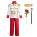 OBEEII Boys Prince Charming Costume Halloween Cosplay Prince Dress up Birthday Royal Prince Outfits for Toddler Child 3-4 Years Red 6pcs