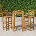 Dcenta 3 Piece Outdoor Dining Set Acacia Wood Bar Table and 2 Stool Chairs Wooden Patio Bistro Set for Garden Terrace Yard Balcony Poolside Furniture