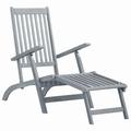 Anself Folding Outdoor Chaise Lounge Chairs with Footrest 3 Position Adjustable Acacia Wood Sun Lounger Recliner Deck Chair for Balcony Patio Garden Backyard Poolside (Gray)