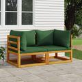 Dcenta Sectional Corner Sofas 2 pcs with Green Cushions Solid Wood Acacia