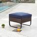 HTYSUPPLY Outdoor Ottoman Patio Bistro Furniture Footstool Foot Rest with All-Weather Premium Fabric Soft Blue Cushion Brown Wicker Rattan and U Shaped Slatted Steel Legs for Garden Yard Lawn