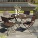 HTYSUPPLY 5 Piece Modern Rattan Patio Bistro Set with Folding Table and Four Chairs Weather-Resistant Wicker Outdoor Furniture for Backyard Porch or Pool - Brown