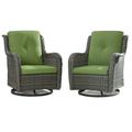 MeetLeisure 2 Pieces Outdoor Patio Furniture Wicker Swivel Chair with Cushions for Backyard Green