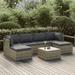 Andoer 7 Piece Patio Set with Cushions Gray Poly Rattan