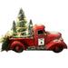 Vintage Red Farm Truck Toy with Christmas Trees Decor