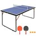 Syngar Portable Ping Pong Table 4.5ft Mid-Size Foldable Table Tennis Table Set with Net 2 Table Tennis Paddles and 3 Balls Table Tennis Play Games for Indoor/Outdoor Blue